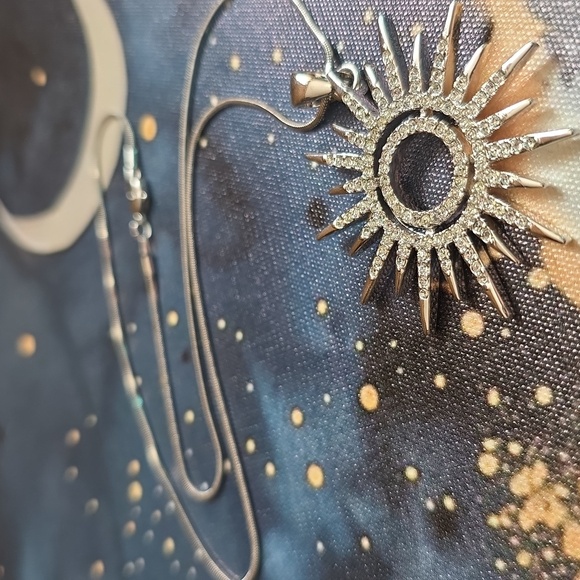 Silver Celestial Sunburst CZ Pendant Necklace - Picture 3 of 10